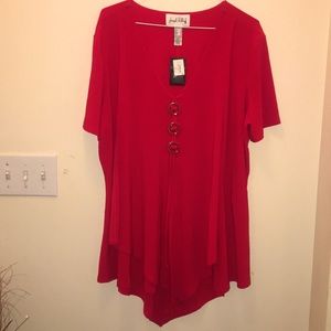 Joseph Ribkoff VNeck 3 button Hanky blouse